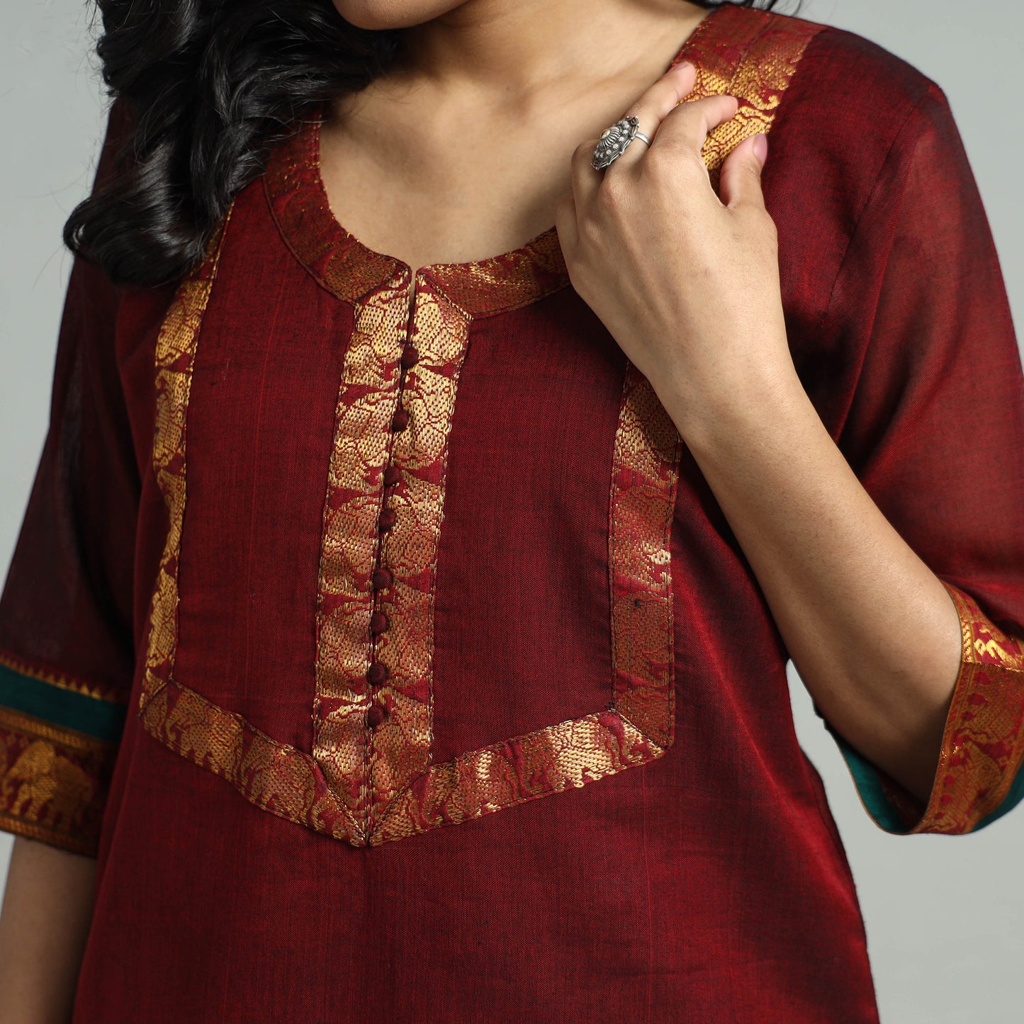 Maroon - Dharwad Cotton Kurta with Palazzo & Dupatta Set