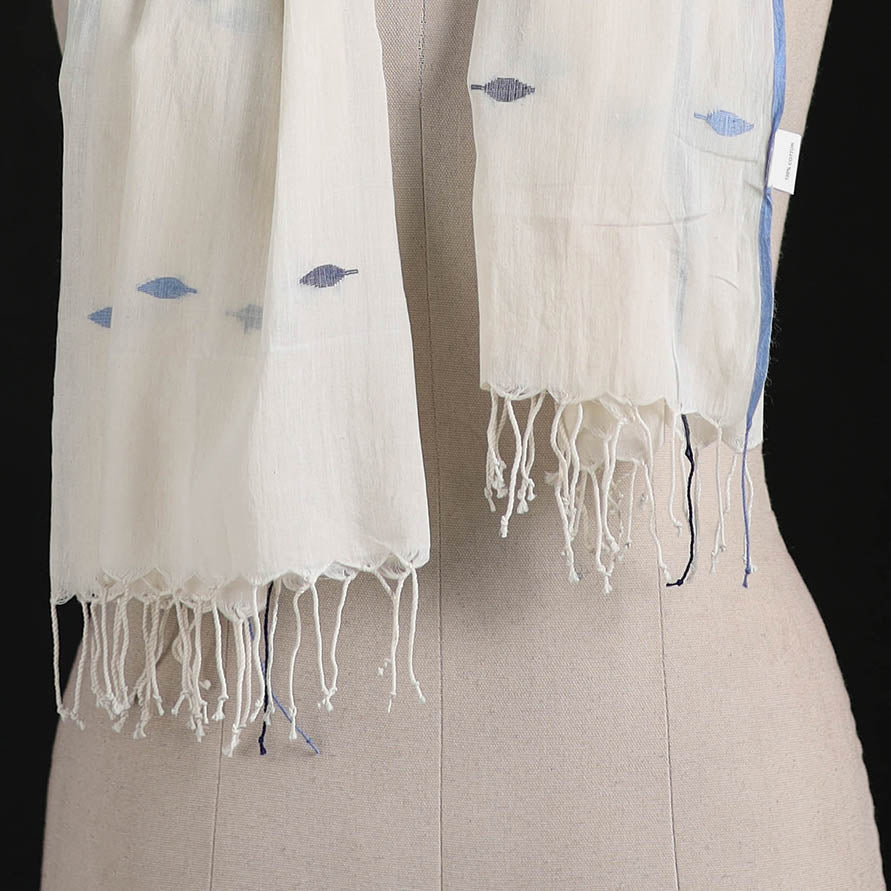 Phulia Jamdani Pure Handloom Cotton Stole with Tassels 19
