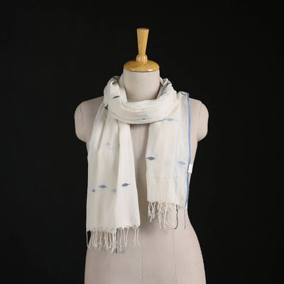 Phulia Jamdani Pure Handloom Cotton Stole with Tassels 19