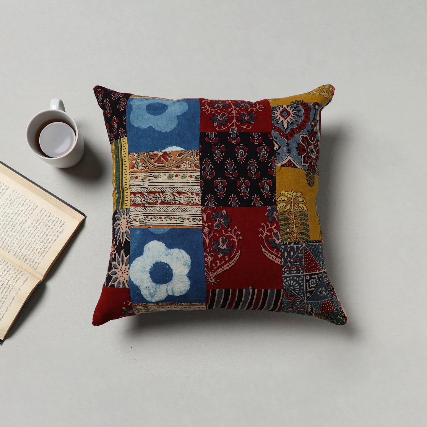 Handcrafted Cotton Patchwork Cushion Cover (16 x 16 in) 09