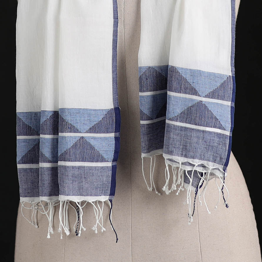Phulia Jamdani Pure Handloom Cotton Stole with Tassels 20