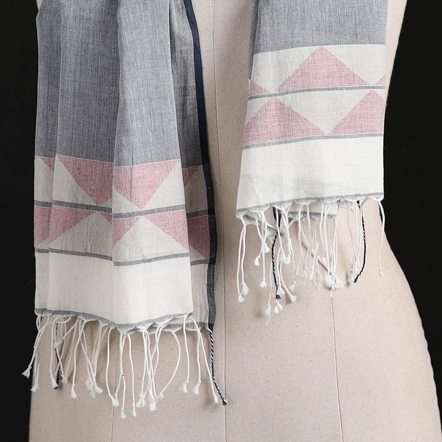 Phulia Jamdani Pure Handloom Cotton Stole with Tassels 21