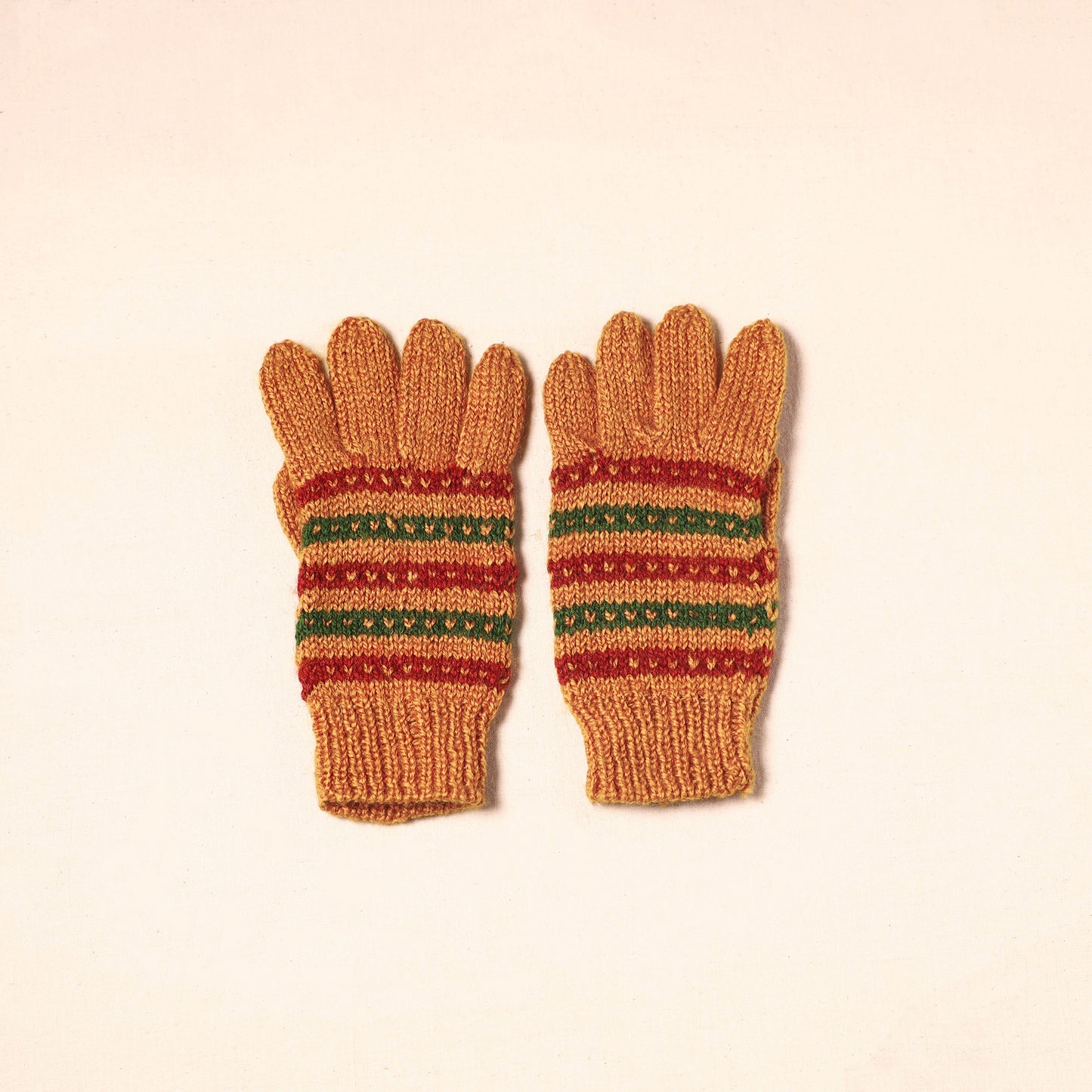 Orange Kumaun Hand Knitted Woollen Hand Gloves (Adult)