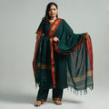 Dark Green - Dharwad Cotton Kurta with Palazzo & Dupatta Set