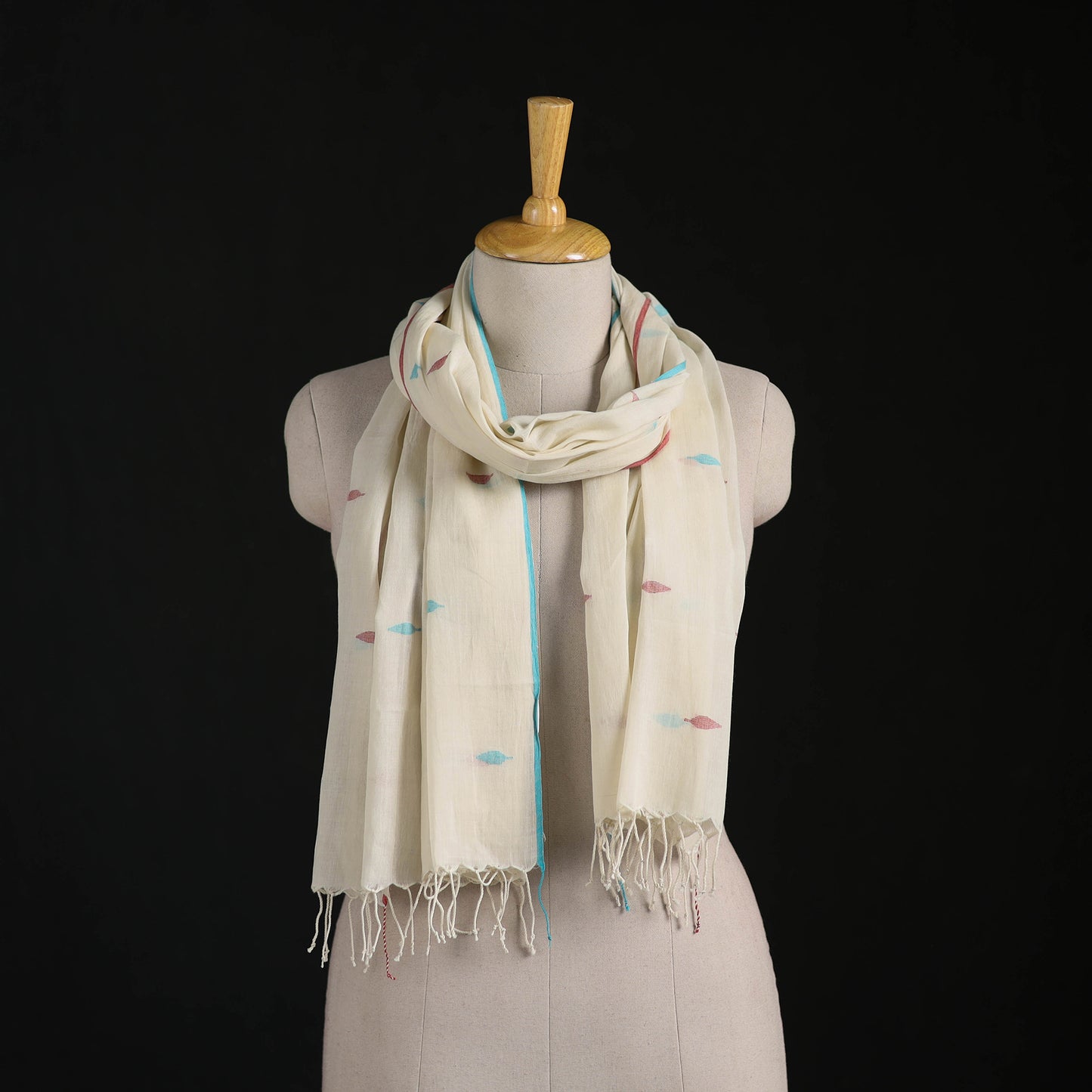 Phulia Jamdani Pure Handloom Cotton Stole with Tassels 24