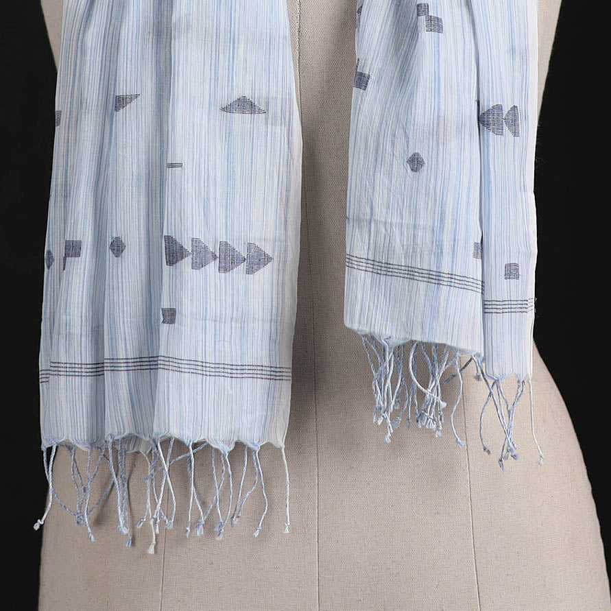 Phulia Jamdani Pure Handloom Cotton Stole with Tassels 25