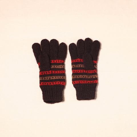 Black Kumaun Hand Knitted Woollen Hand Gloves (Adult)