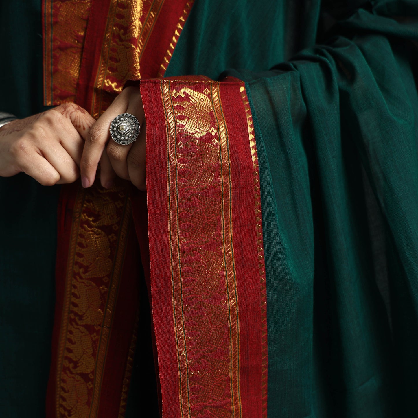Dark Green - Dharwad Cotton Kurta with Palazzo & Dupatta Set