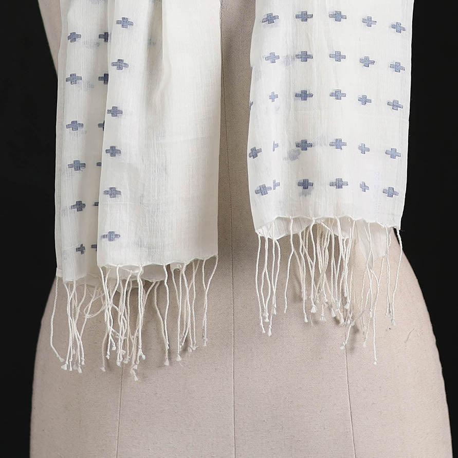 Phulia Jamdani Pure Handloom Cotton Stole with Tassels 26