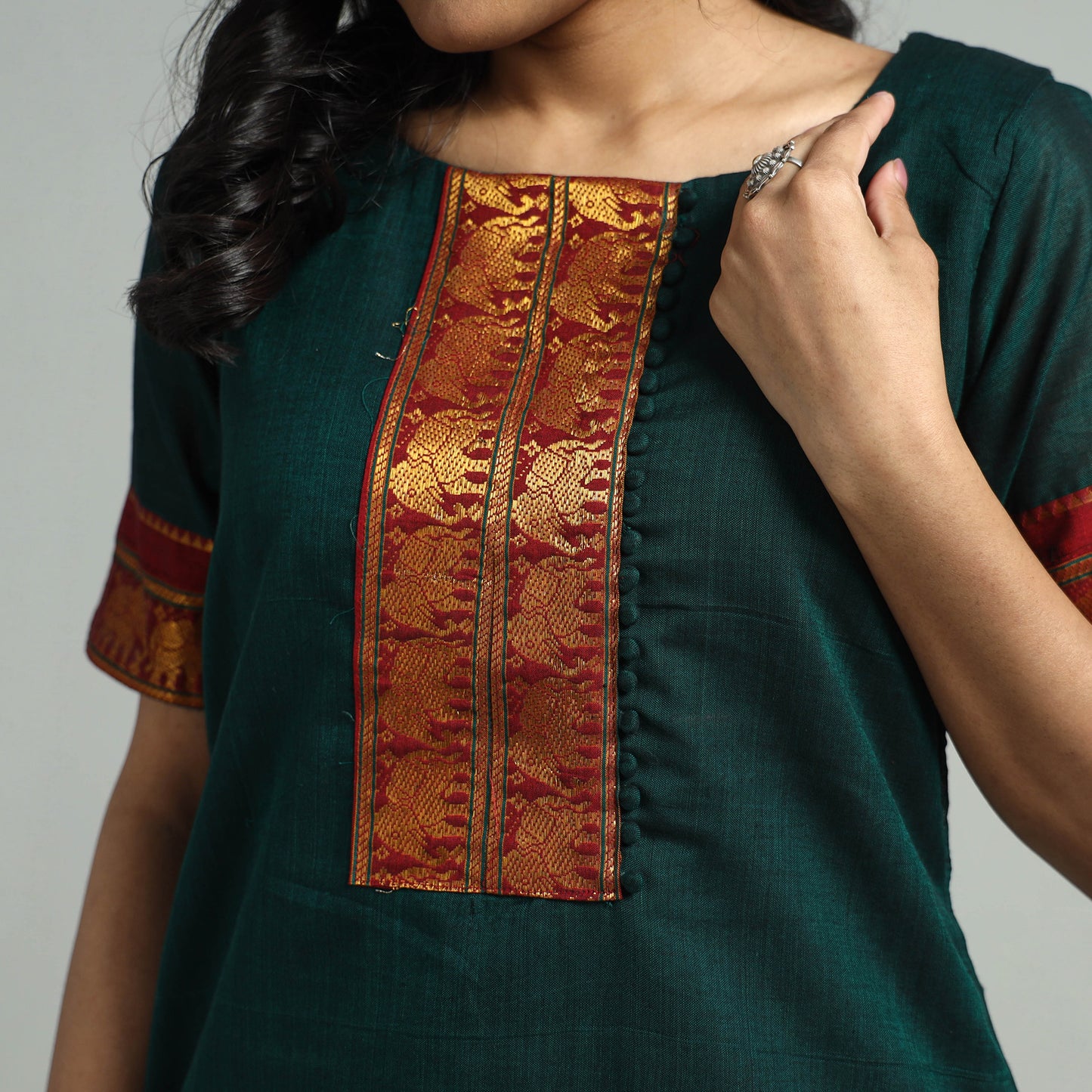 Dark Green - Dharwad Cotton Kurta with Palazzo & Dupatta Set