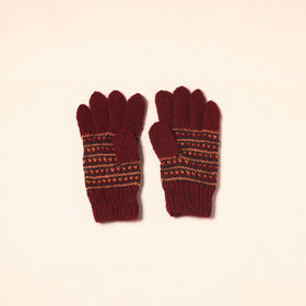 Maroon Kumaun Hand Knitted Woollen Hand Gloves (Adult)
