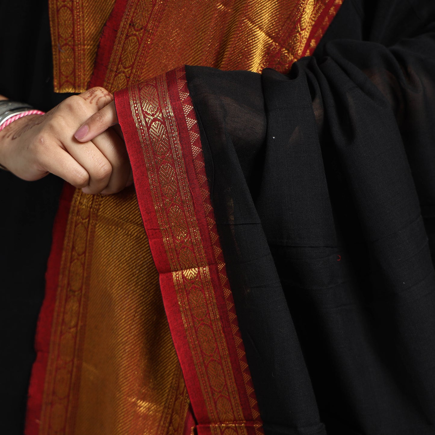Black - Dharwad Cotton Kurta with Palazzo & Dupatta Set