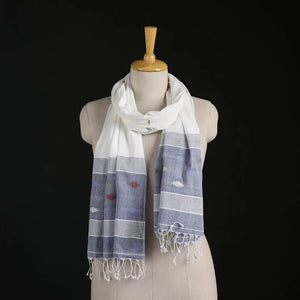 Multicolor - Phulia Jamdani Pure Handloom Cotton Stole with Tassels 33