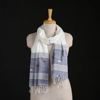 Phulia Jamdani Pure Handloom Cotton Stole with Tassels 33
