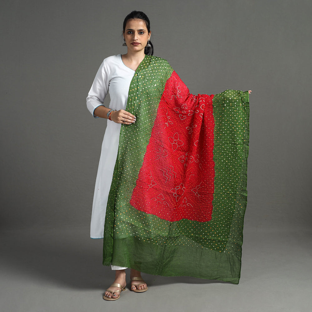 Green - Kutch Tie-Dye Cotton Bandhani Dupatta 04