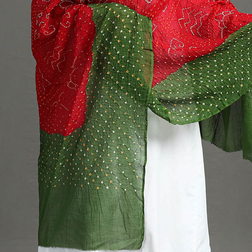 Green - Kutch Tie-Dye Cotton Bandhani Dupatta 04