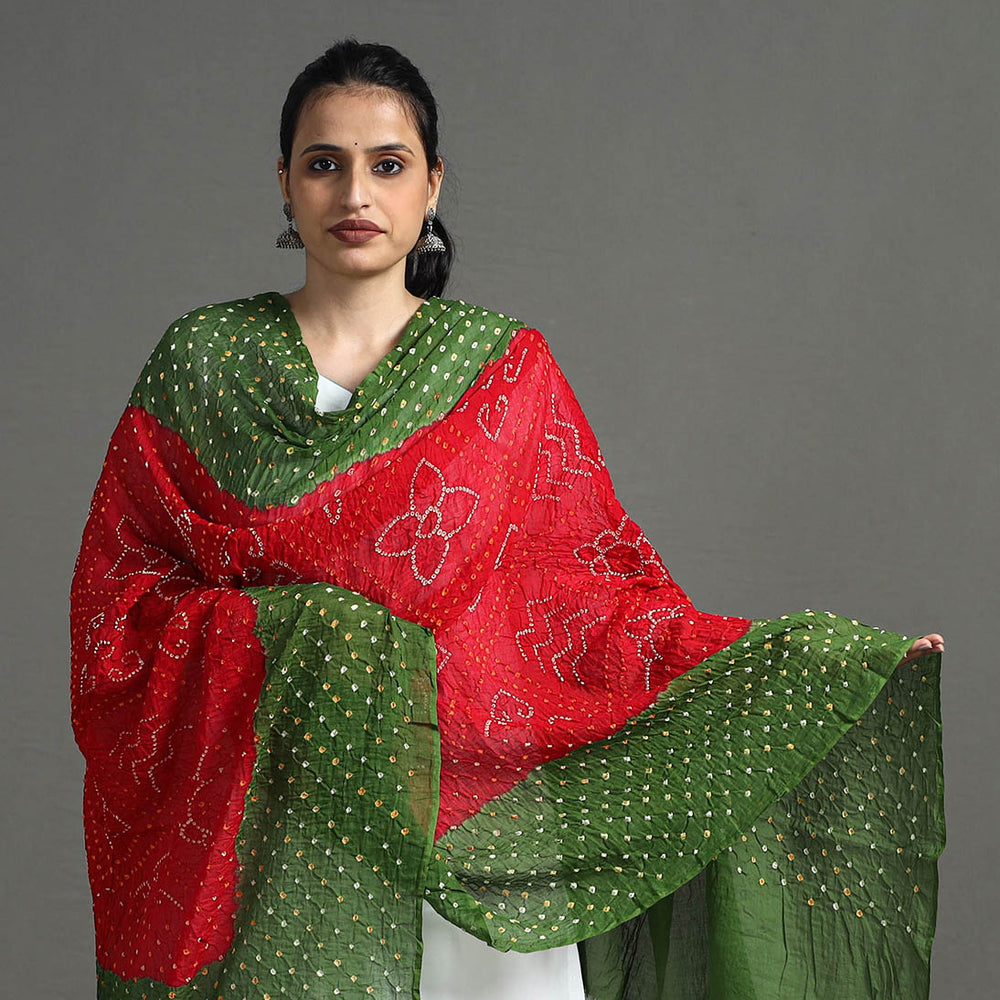 Green - Kutch Tie-Dye Cotton Bandhani Dupatta 04