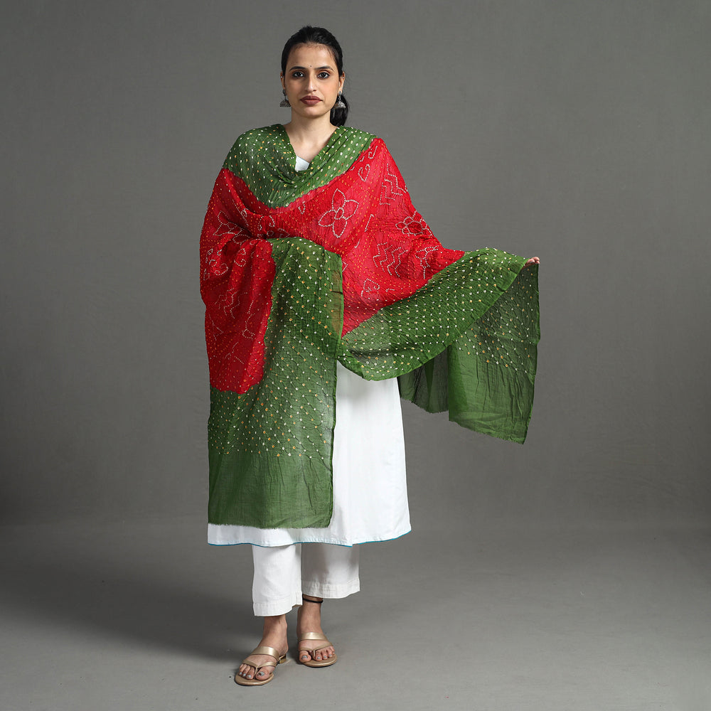 Green - Kutch Tie-Dye Cotton Bandhani Dupatta 04