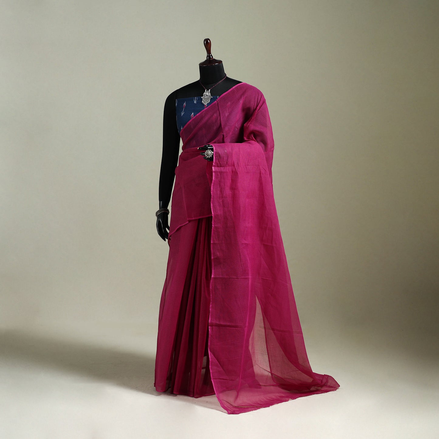 Pink - Nazaakat Kota Doria Cotton Plain Saree with Blouse & Jewellery Set 71