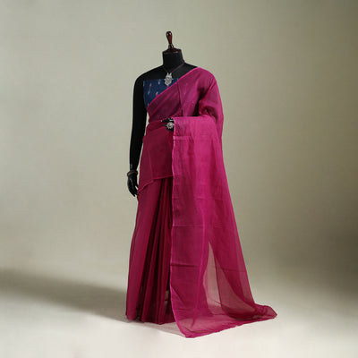 Pink - Nazaakat Kota Doria Cotton Plain Saree with Blouse & Jewellery Set 71