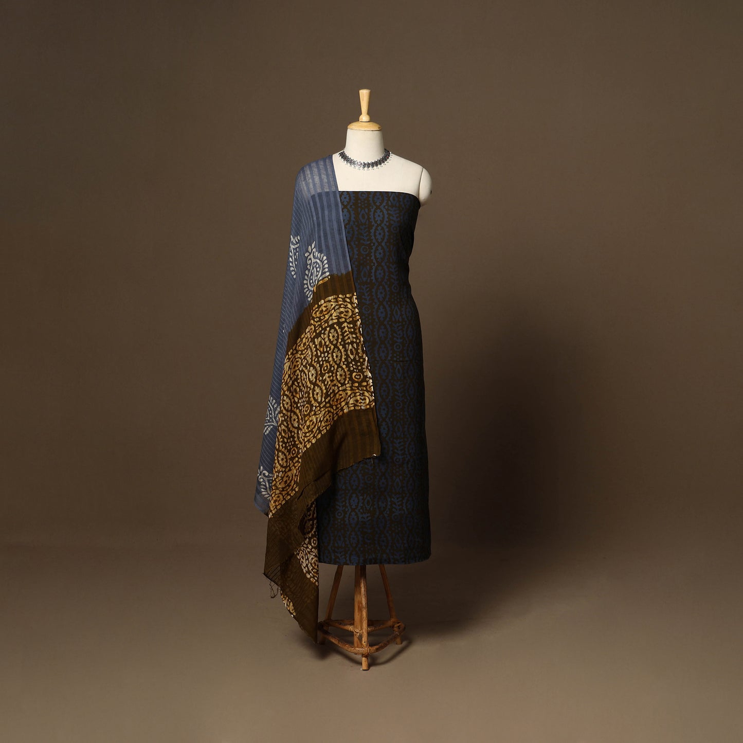 Blue - 3pc cotton unstitched hand batik dress material 10