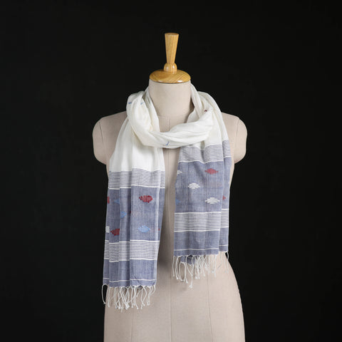 Phulia Jamdani Pure Handloom Cotton Stole with Tassels 38
