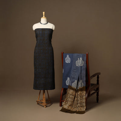 Blue - 3pc cotton unstitched hand batik dress material 10