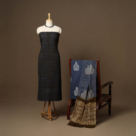 Blue - 3pc cotton unstitched hand batik dress material 10