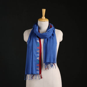 Blue - Phulia Jamdani Pure Handloom Cotton Stole with Tassels 40