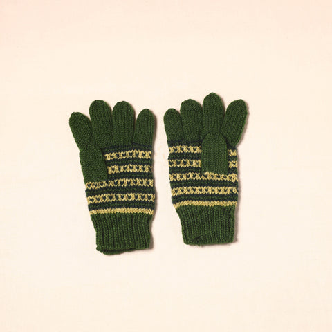 Green Kumaun Hand Knitted Woollen Hand Gloves (Adult)