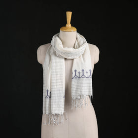 Phulia Jamdani Pure Handloom Cotton Stole with Tassels 42