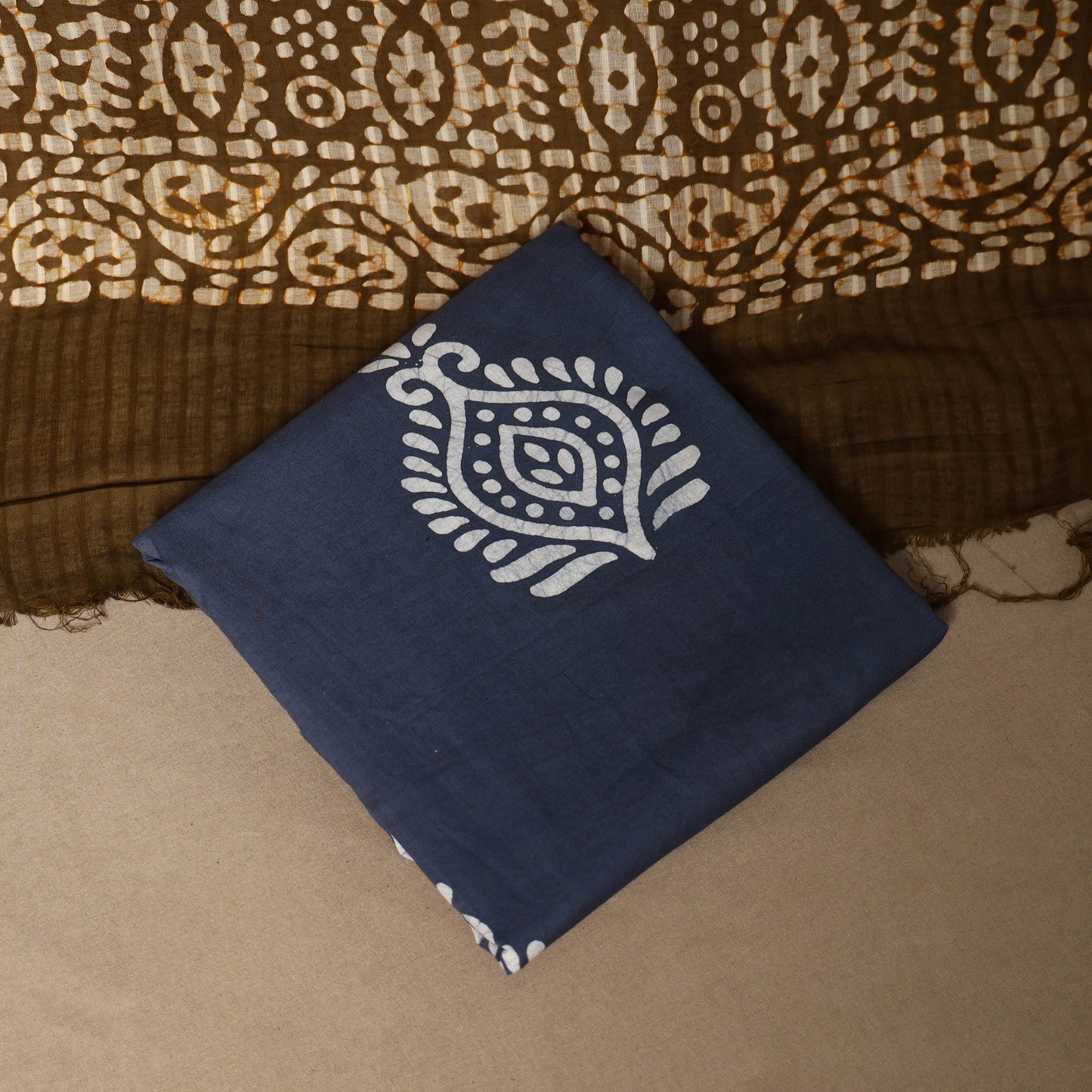 Blue - 3pc cotton unstitched hand batik dress material 10