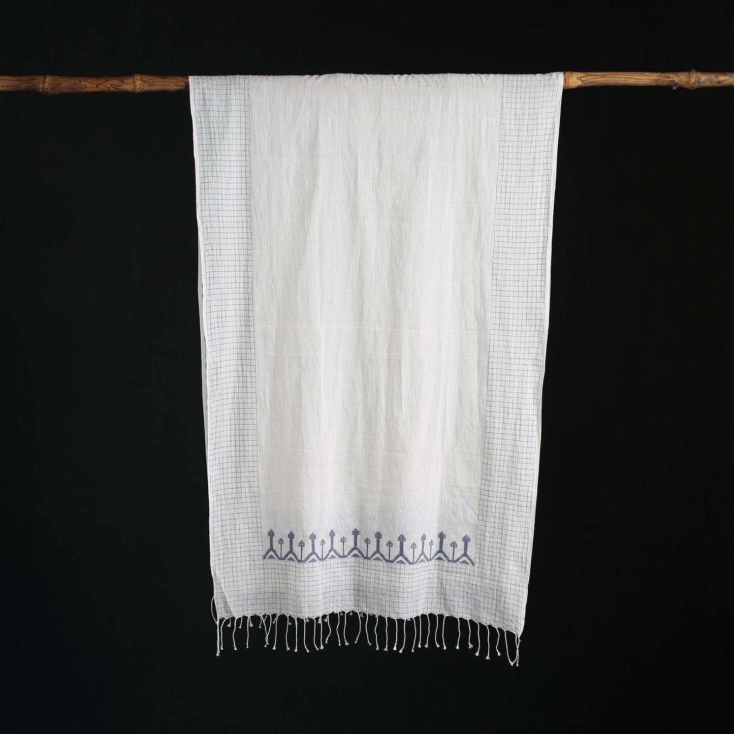 Phulia Jamdani Pure Handloom Cotton Stole with Tassels 42