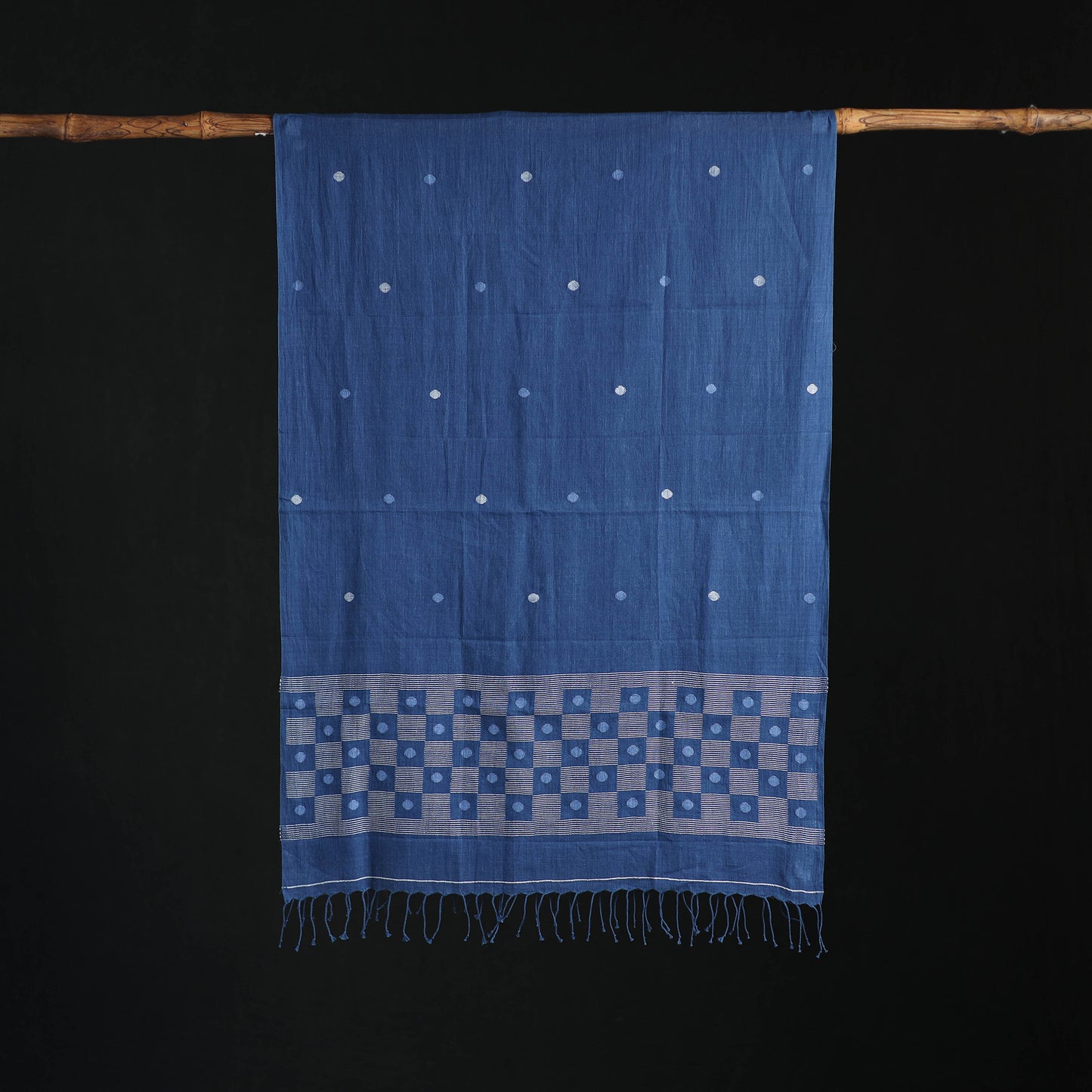 Phulia Jamdani Pure Handloom Cotton Stole with Tassels 41