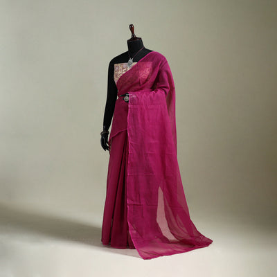 Pink - Nazaakat Kota Doria Cotton Plain Saree with Blouse & Jewellery Set 72
