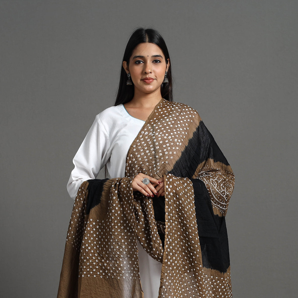 Brown - Kutch Tie-Dye Cotton Bandhani Dupatta 02