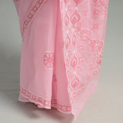 Pink - Chikankari Hand Embroidered Cotton Saree 60