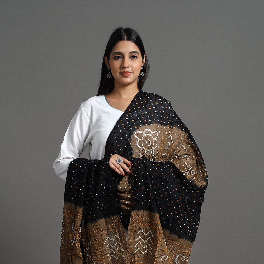 Black - Kutch Tie-Dye Cotton Bandhani Dupatta 03