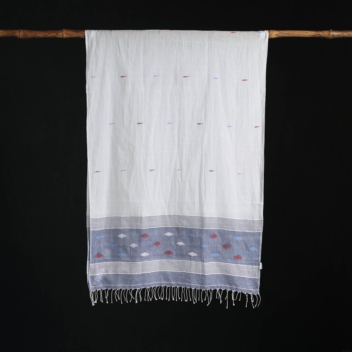 Phulia Jamdani Pure Handloom Cotton Stole with Tassels 38
