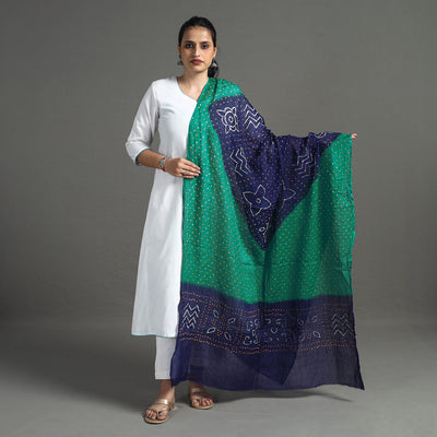 Green - Kutch Tie-Dye Cotton Bandhani Dupatta 11