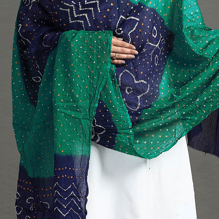 Green - Kutch Tie-Dye Cotton Bandhani Dupatta 11