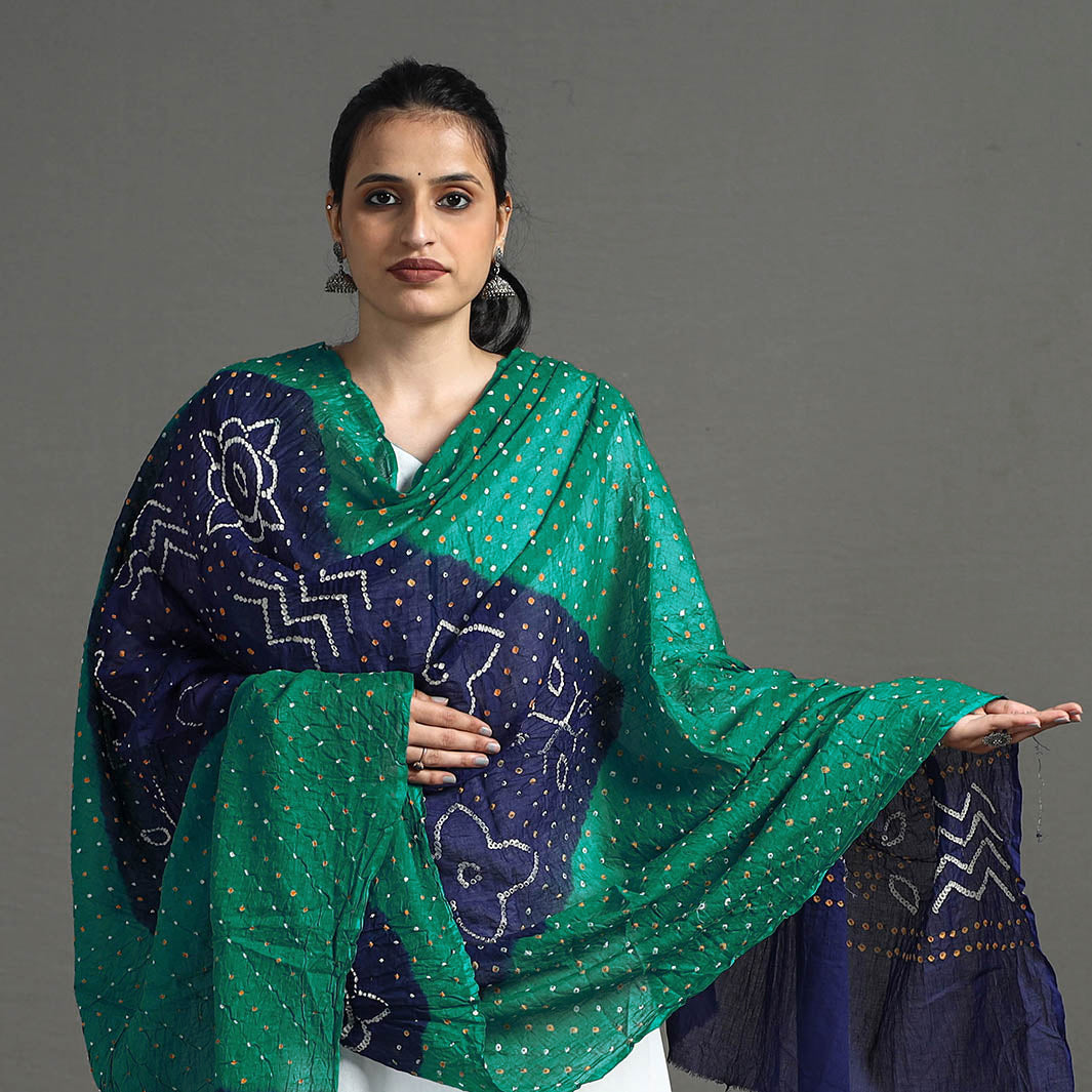 Green - Kutch Tie-Dye Cotton Bandhani Dupatta 11