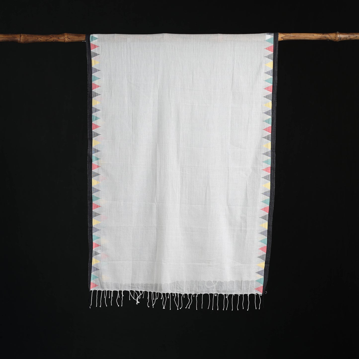 Phulia Jamdani Pure Handloom Cotton Stole with Tassels 35