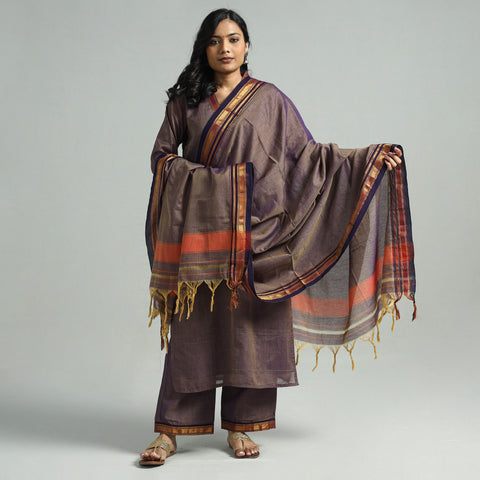 Brown - Dharwad Cotton Kurta with Palazzo & Dupatta Set