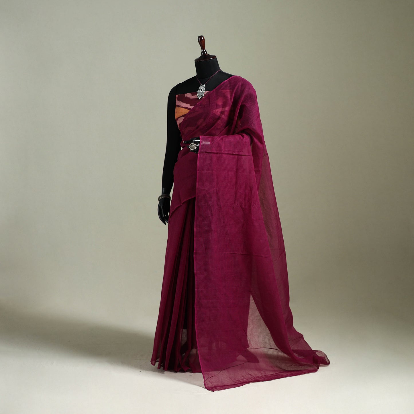 Purple - Nazaakat Kota Doria Cotton Plain Saree with Blouse & Jewellery Set 73