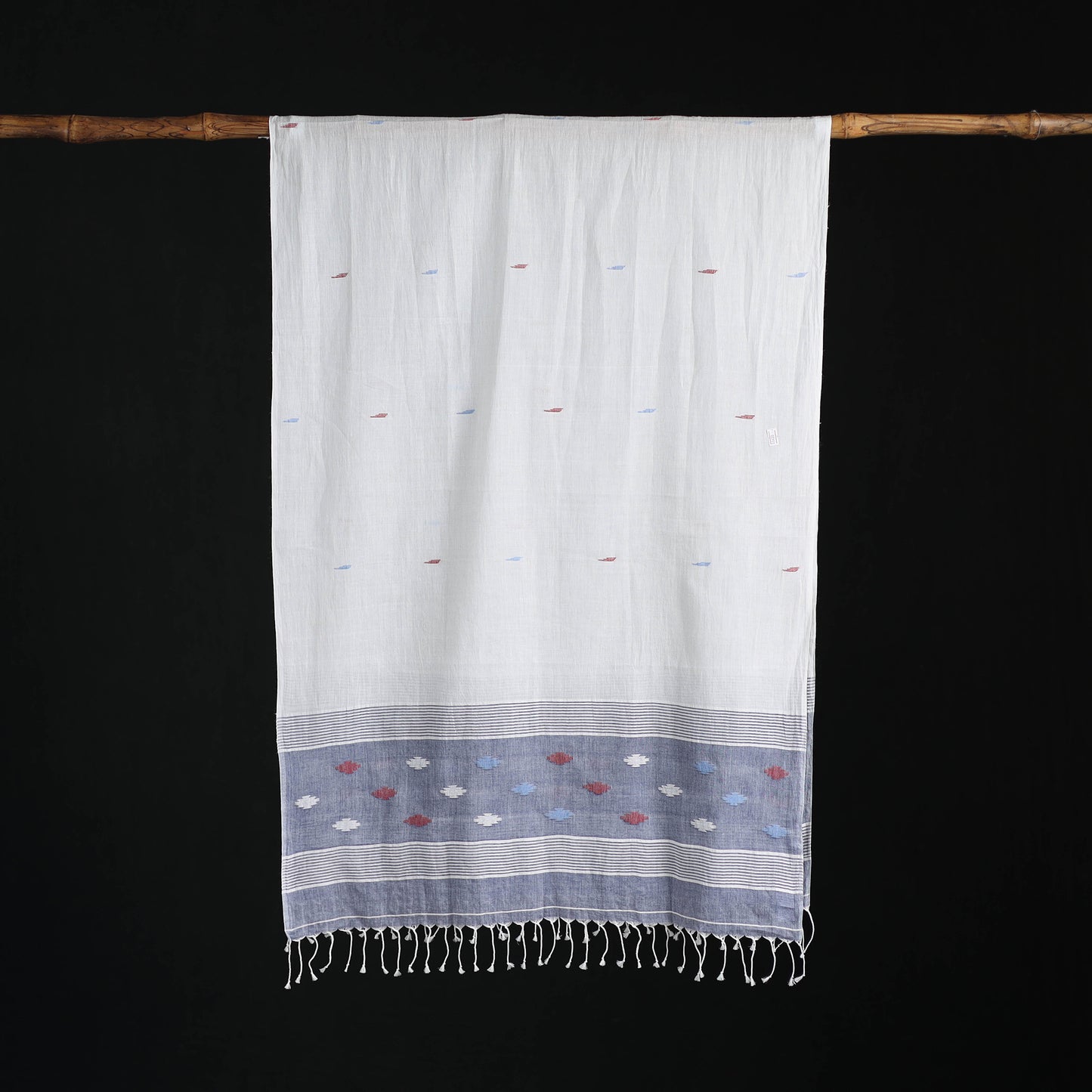 Phulia Jamdani Pure Handloom Cotton Stole with Tassels 33
