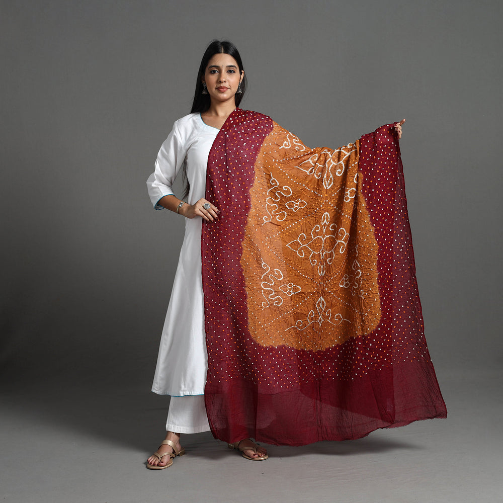 Maroon - Kutch Tie-Dye Cotton Bandhani Dupatta 08