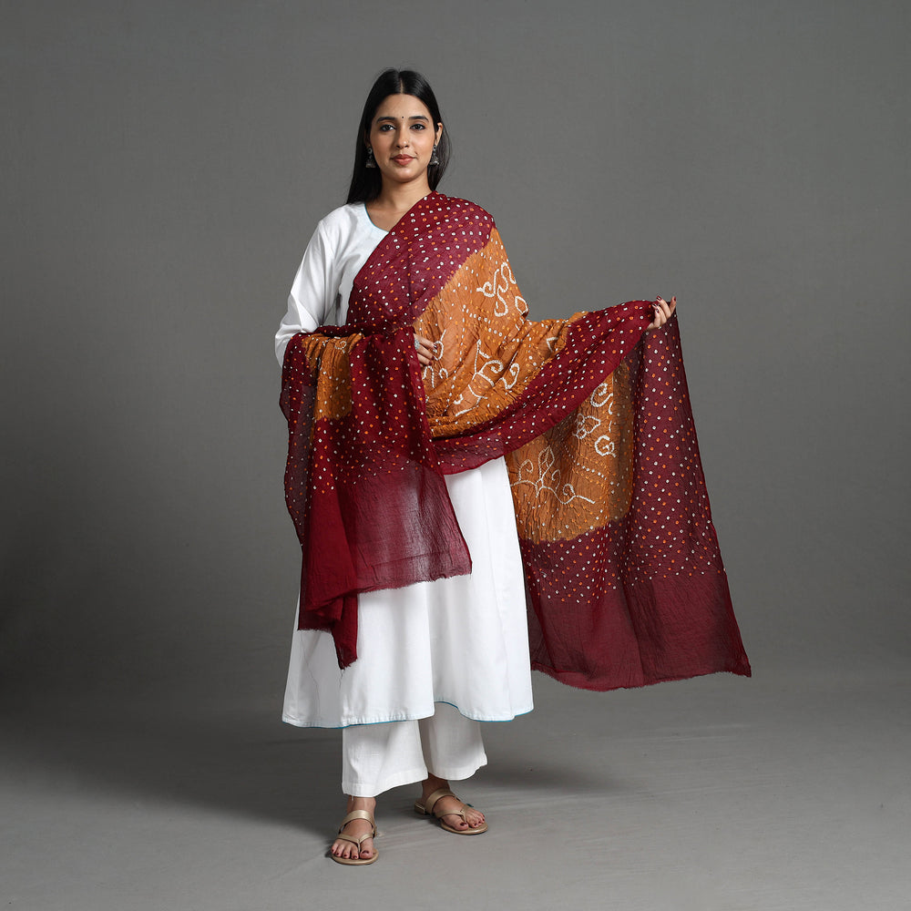 Maroon - Kutch Tie-Dye Cotton Bandhani Dupatta 08