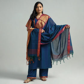 Blue - Dharwad Cotton Kurta with Palazzo & Dupatta Set