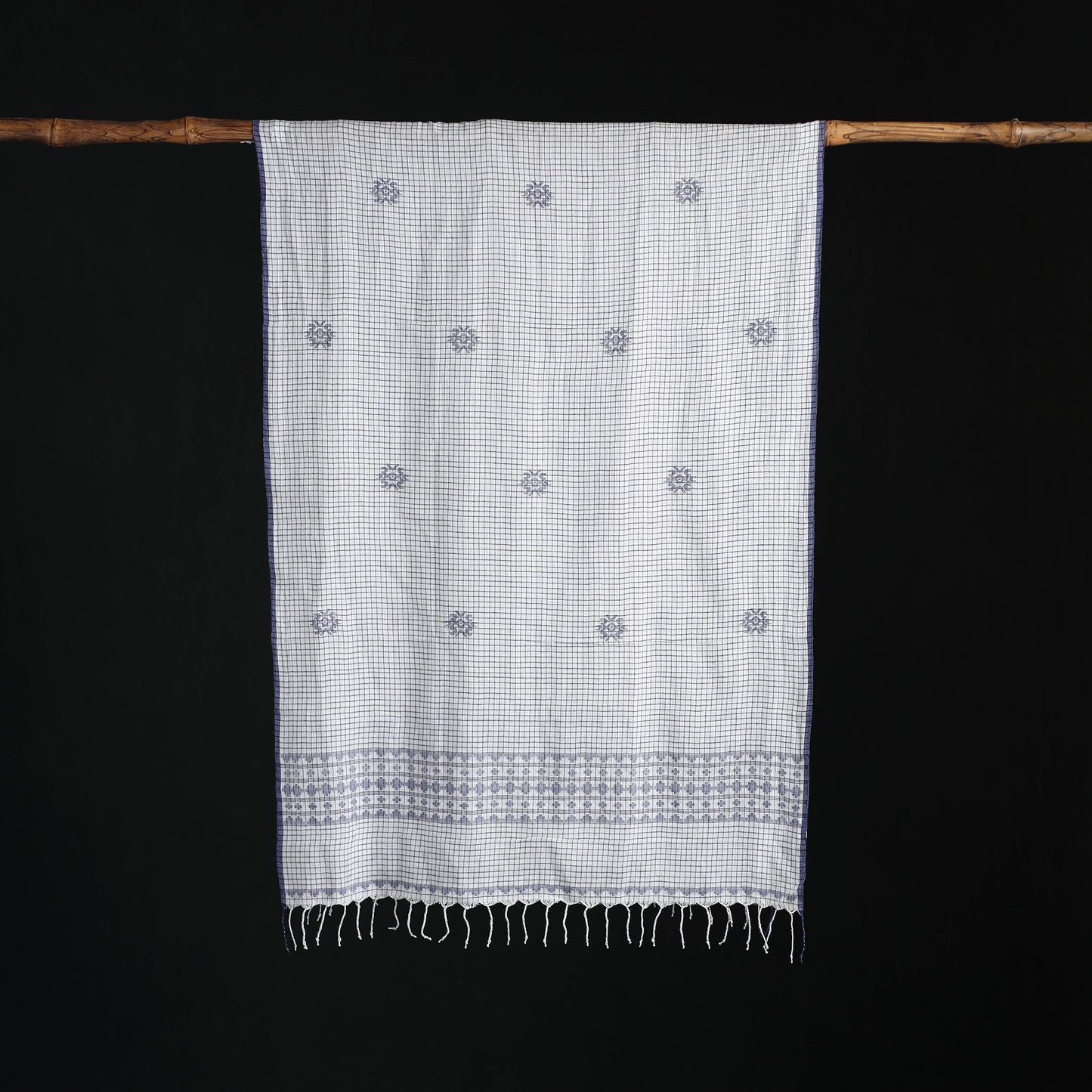 Phulia Jamdani Pure Handloom Cotton Stole with Tassels 27
